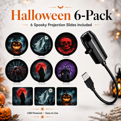 Halloween & Christmas USB Projector Light – Plug & Play LED Holiday Night Light with 3/6 Pattern Slides