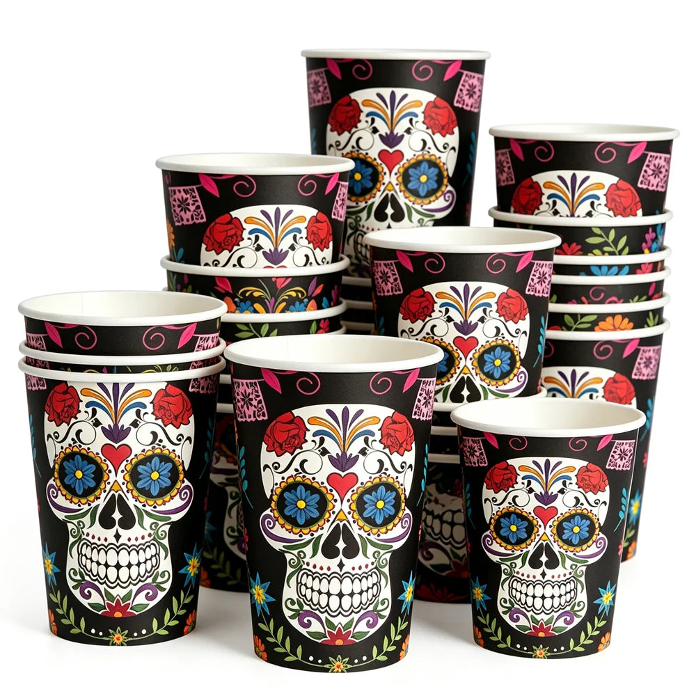 10/20/50/100Pcs Halloween 7/9inch Paper Plates Cup Vampire Mummy Spooky Themed Dinnerware Decor Halloween Table Party Supplies