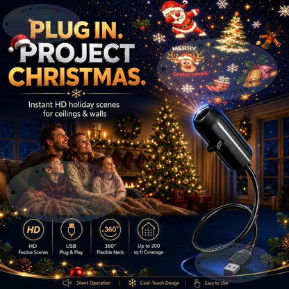 New Christmas Projector Light, Plug and Play HD Christmas Projector, USB Powered Christmas Night Light with 6+ Holiday Patterns