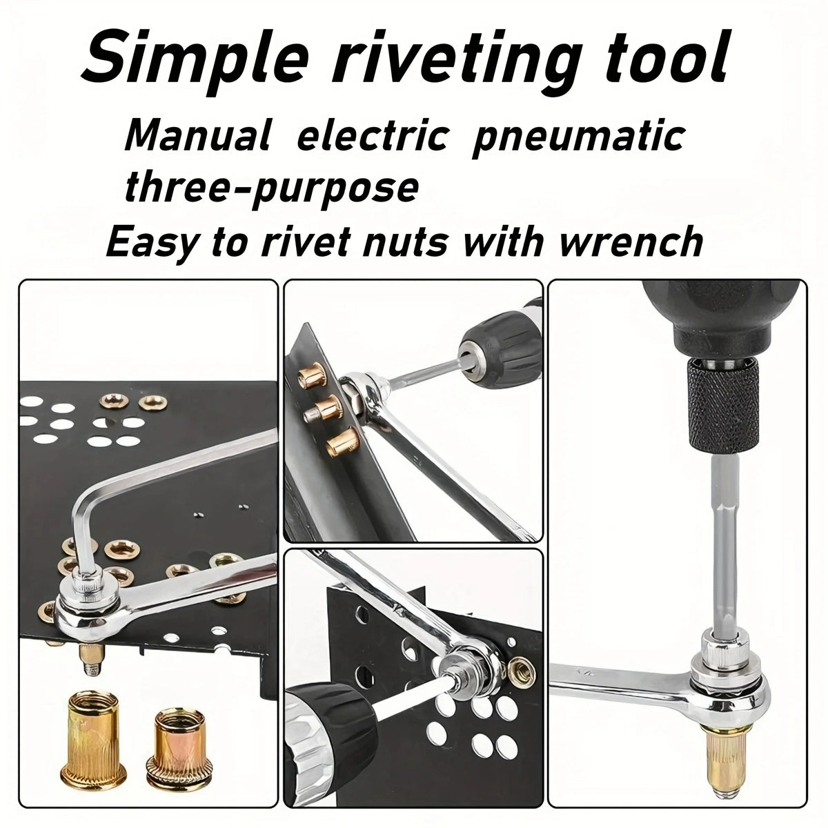61pcs Heavy-Duty Rivet Nut Kit with Tools M3-M12 Zinc-Coated RH Threaded for Car Repair Furniture License Plate Renovation