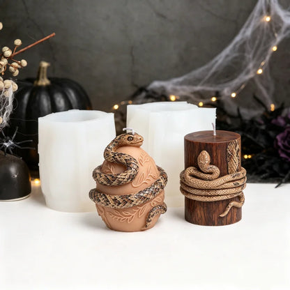 3D Coiled Snake Silicone Candle Mold Snake Wrapped Egg Cylinder Animal Pattern Candle Soap Making Mold Halloween Ornament Tools