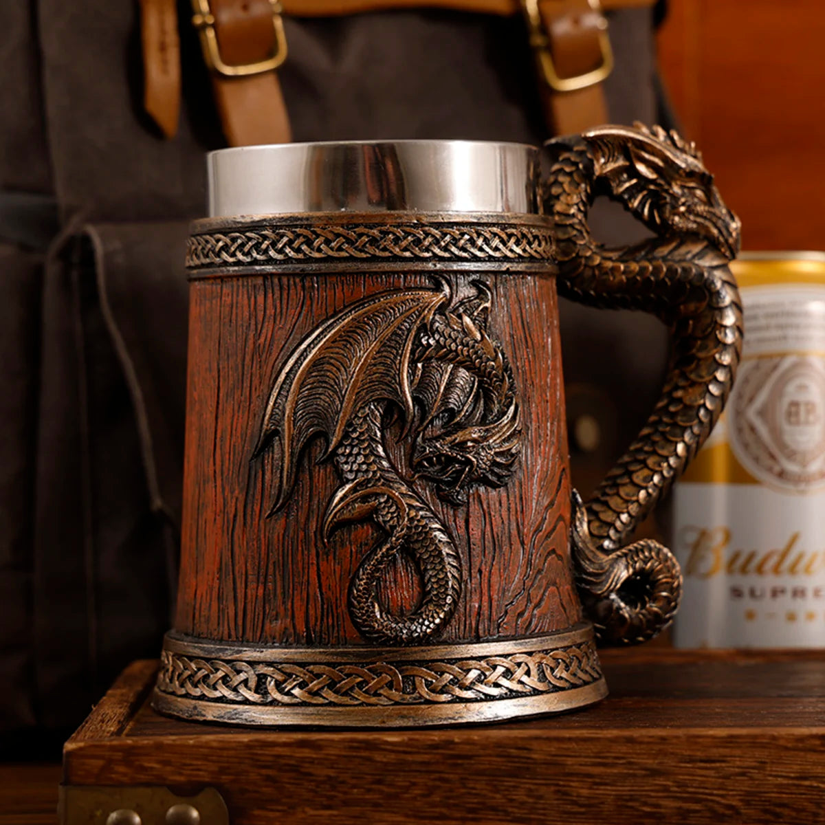 2026 Medieval Large Dragon Barrel Beer Tankard 304 Stainless Steel Inner Tea Coffee Mug Stein Cup 500 ml