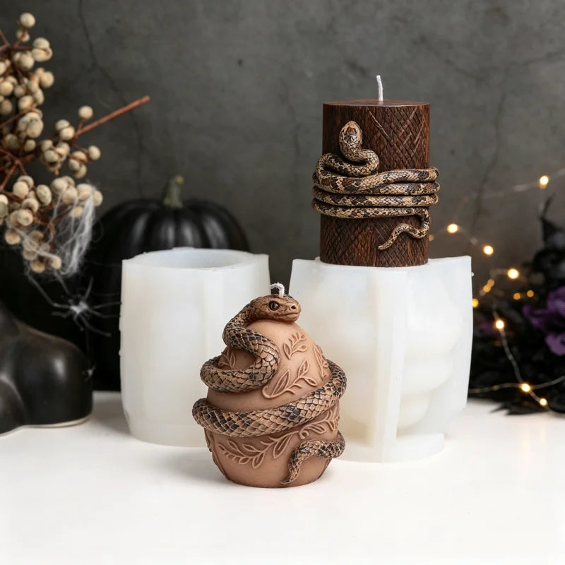 3D Coiled Snake Silicone Candle Mold Snake Wrapped Egg Cylinder Animal Pattern Candle Soap Making Mold Halloween Ornament Tools