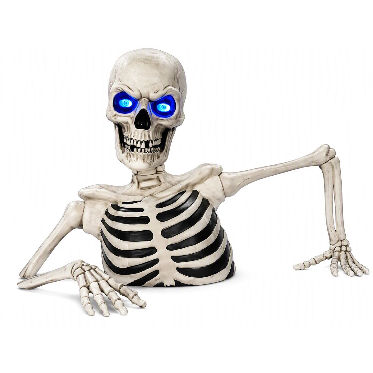 Giant Breaking Ground Skull Halloween Yard Decor with LED Glowing Eyes Poseable Arms Ground Stakes Included Outdoor Prop