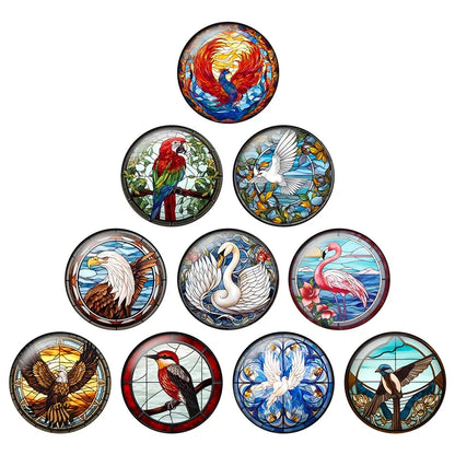24 Style Fashion Bird Art Paintings 24pcs/lot 12mm/18mm/20mm/25mm Round Photo Glass Cabochon Demo Flat Back Making Findings H334