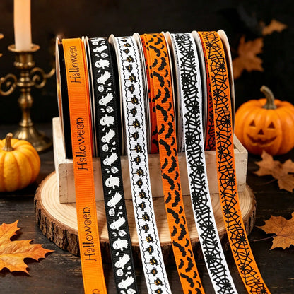 Halloween Grosgrain Ribbon Ghost Bat Spider Web Pumpkin Printed Ribbon Gift Wrapping Decor