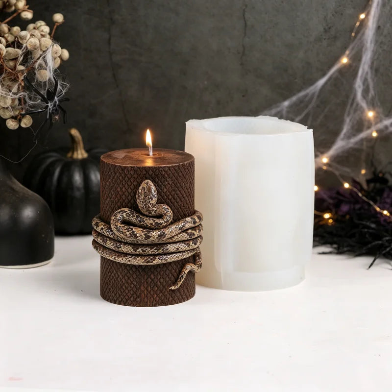 3D Coiled Snake Silicone Candle Mold Snake Wrapped Egg Cylinder Animal Pattern Candle Soap Making Mold Halloween Ornament Tools