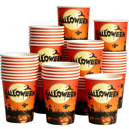 10/20/50/100Pcs Halloween 7/9inch Paper Plates Cup Vampire Mummy Spooky Themed Dinnerware Decor Halloween Table Party Supplies