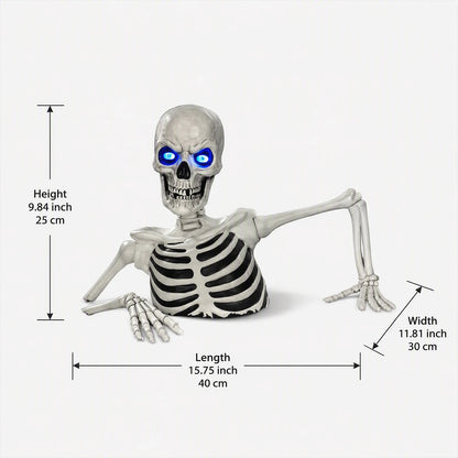 Giant Breaking Ground Skull Halloween Yard Decor with LED Glowing Eyes Poseable Arms Ground Stakes Included Outdoor Prop