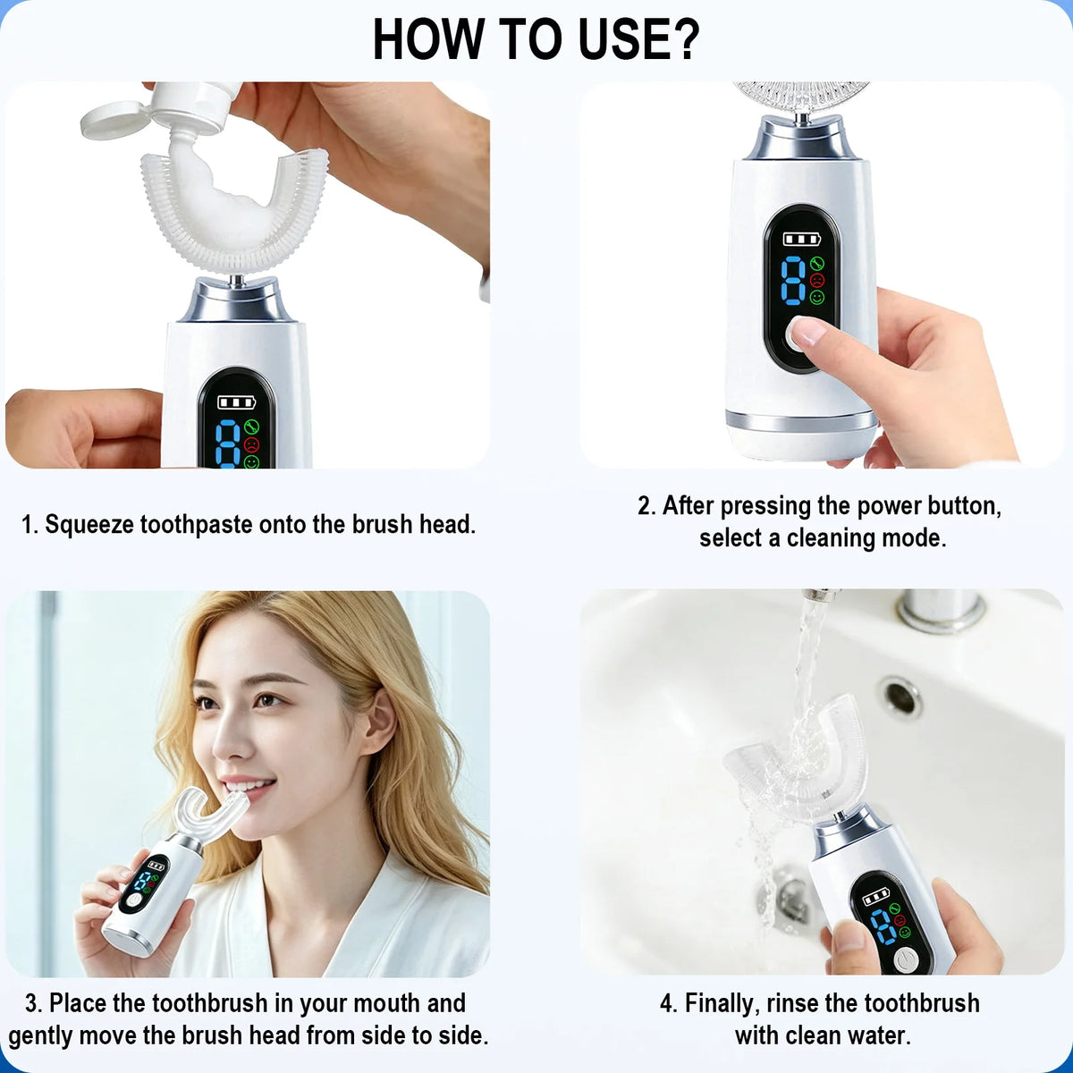Smart U-Shaped Toothbrush Degrees Intelligent Silicon Head Sonic Electric Toothbrush Automatic USB Charge Waterproof Toothbrush