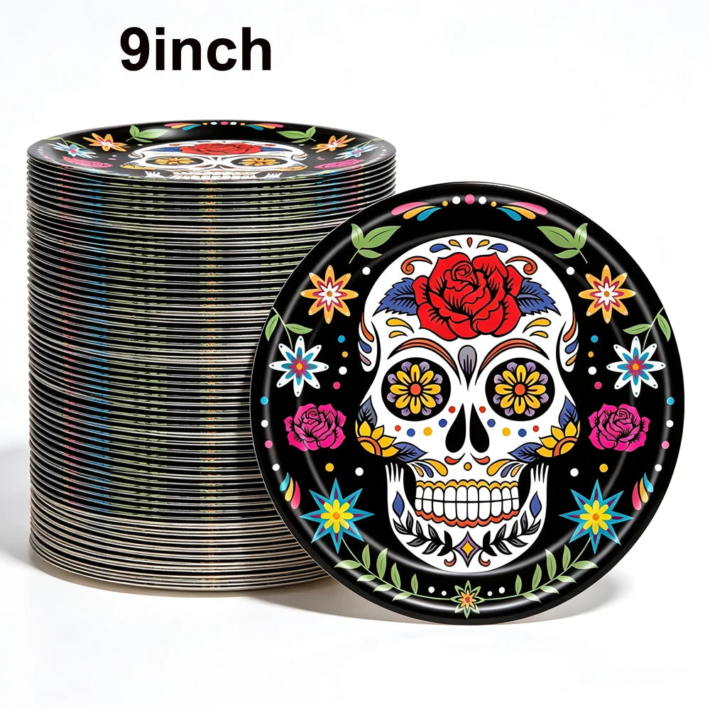 10/20/50/100Pcs Halloween 7/9inch Paper Plates Cup Vampire Mummy Spooky Themed Dinnerware Decor Halloween Table Party Supplies