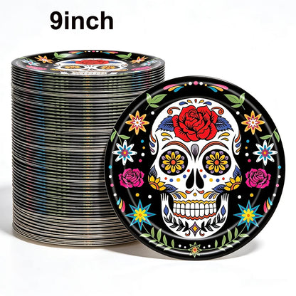 10/20/50/100Pcs Halloween 7/9inch Paper Plates Cup Vampire Mummy Spooky Themed Dinnerware Decor Halloween Table Party Supplies