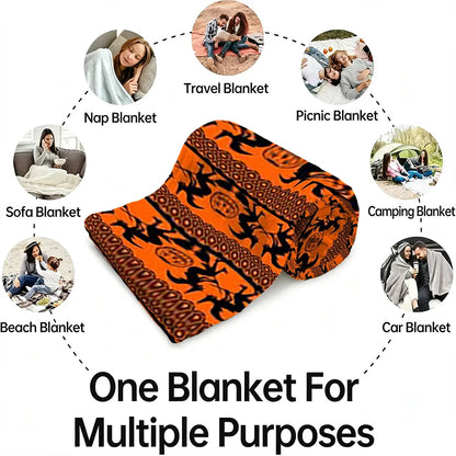 Halloween Witch and Pumpkin Print Blanket Orange Black Spooky Holiday Home Decor Soft Fleece Throw for Sofa Bed Living Room