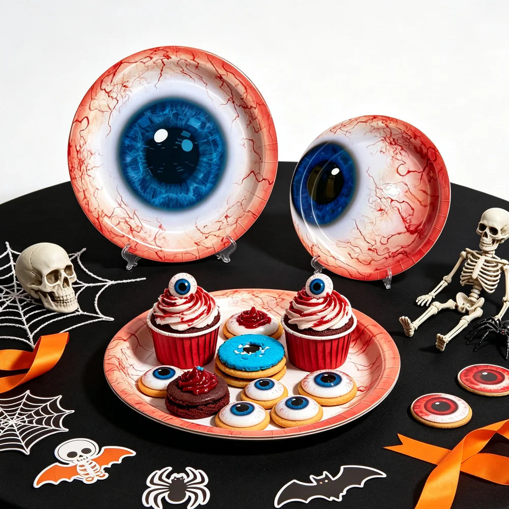 10/20/50/100Pcs Halloween 7/9inch Paper Plates Cup Vampire Mummy Spooky Themed Dinnerware Decor Halloween Table Party Supplies