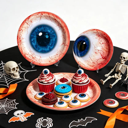 10/20/50/100Pcs Halloween 7/9inch Paper Plates Cup Vampire Mummy Spooky Themed Dinnerware Decor Halloween Table Party Supplies