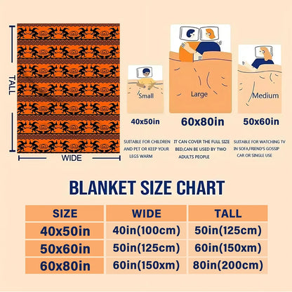 Halloween Witch and Pumpkin Print Blanket Orange Black Spooky Holiday Home Decor Soft Fleece Throw for Sofa Bed Living Room