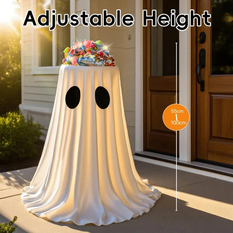 Standing Halloween Glowing Ghost Treat Bucket Height-adjustable Reusable Ghost Candy Bowl Luminous Halloween Candy Holder Bar