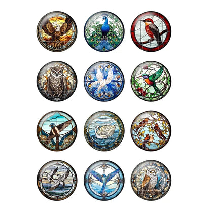 24 Style Fashion Bird Art Paintings 24pcs/lot 12mm/18mm/20mm/25mm Round Photo Glass Cabochon Demo Flat Back Making Findings H334