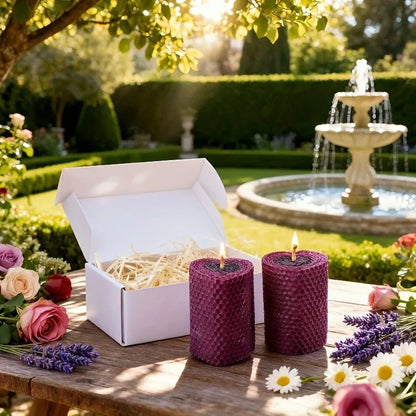 Baroque-style Burgundy red and black. 2pcs two-tone pillar beeswax scented candles. Dark theme decor, perfect for Halloween