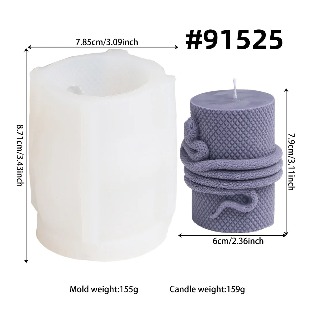 3D Coiled Snake Silicone Candle Mold Snake Wrapped Egg Cylinder Animal Pattern Candle Soap Making Mold Halloween Ornament Tools