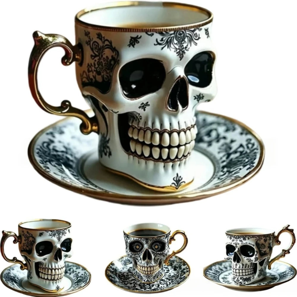Halloween Resin Skull Mug 2 Styles, Gothic Coffee Tea Cup, Creative Desktop Ornament, Home Table Decor for Halloween Party