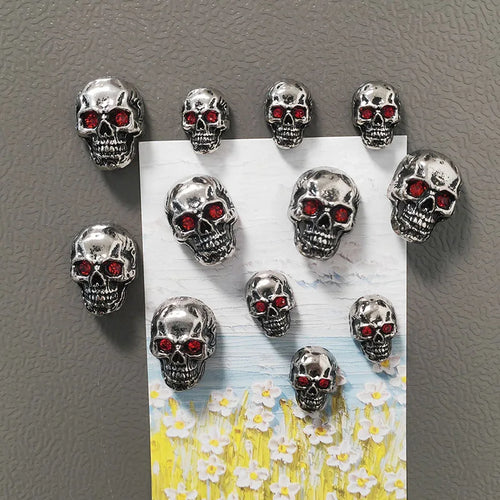 6pcs Gothic Red Eye Skull Fridge Magnets 2 Sizes Punk Metal Home Decor Party Arts Accessory Refrigerator Skull Ornaments