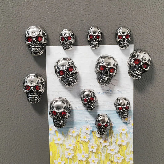 6pcs Gothic Red Eye Skull Fridge Magnets 2 Sizes Punk Metal Home Decor Party Arts Accessory Refrigerator Skull Ornaments
