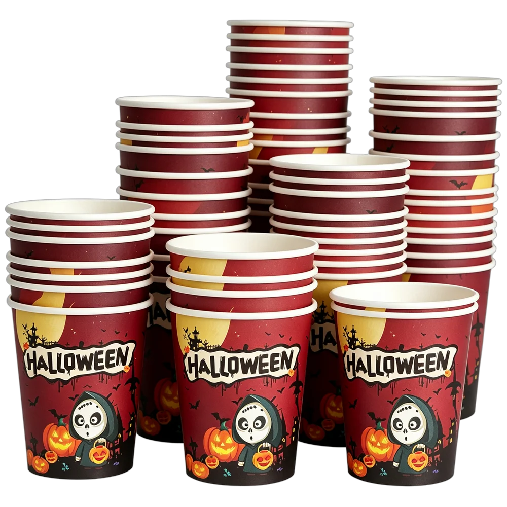 10/20/50/100Pcs Halloween 7/9inch Paper Plates Cup Vampire Mummy Spooky Themed Dinnerware Decor Halloween Table Party Supplies