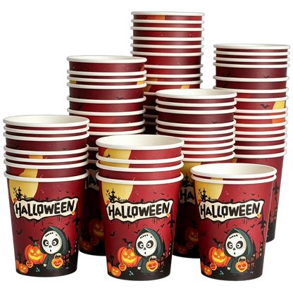 10/20/50/100Pcs Halloween 7/9inch Paper Plates Cup Vampire Mummy Spooky Themed Dinnerware Decor Halloween Table Party Supplies