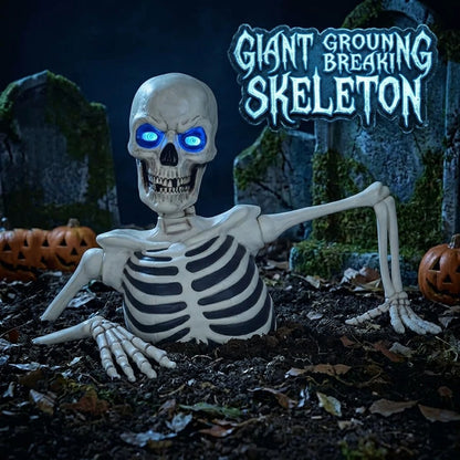 Giant Breaking Ground Skull Halloween Yard Decor with LED Glowing Eyes Poseable Arms Ground Stakes Included Outdoor Prop