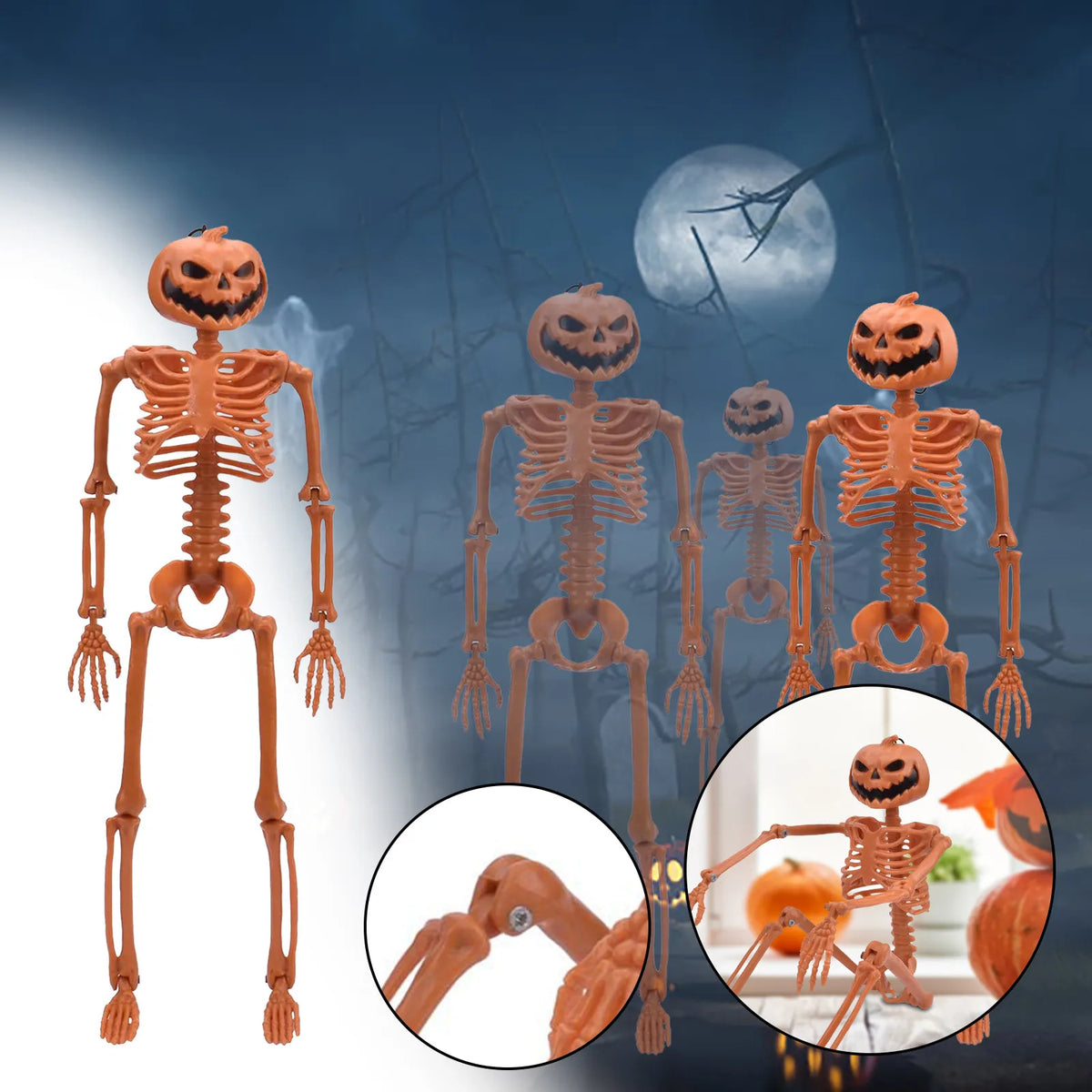 Party Ornament Desktop Halloween Gift Figurine Pumpkin Skeleton Ornament Posable Halloween Skeleton Prop Articulated Mini Home