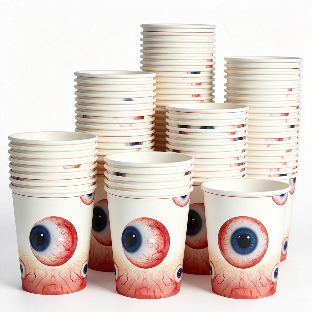 10/20/50/100Pcs Halloween 7/9inch Paper Plates Cup Vampire Mummy Spooky Themed Dinnerware Decor Halloween Table Party Supplies