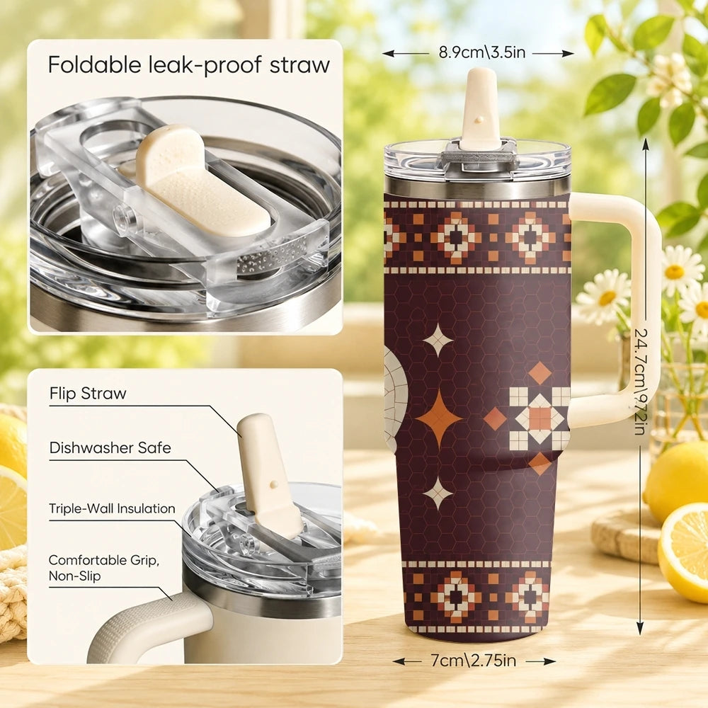 Halloween Spooky Knit Pattern Vacuum Flasks 40oz Thermal Tumbler with Handle Stainless Steel Insulated Water Portable Mug Cup