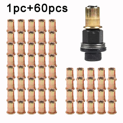 61pcs Heavy-Duty Rivet Nut Kit with Tools M3-M12 Zinc-Coated RH Threaded for Car Repair Furniture License Plate Renovation