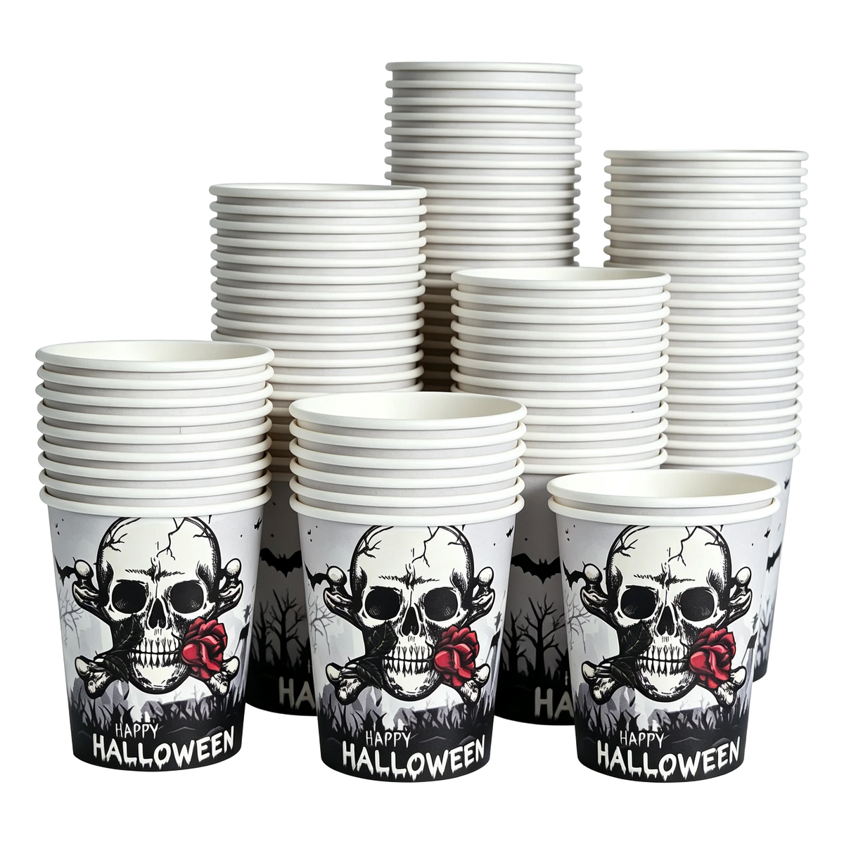 10/20/50/100Pcs Halloween 7/9inch Paper Plates Cup Vampire Mummy Spooky Themed Dinnerware Decor Halloween Table Party Supplies
