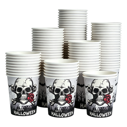 10/20/50/100Pcs Halloween 7/9inch Paper Plates Cup Vampire Mummy Spooky Themed Dinnerware Decor Halloween Table Party Supplies
