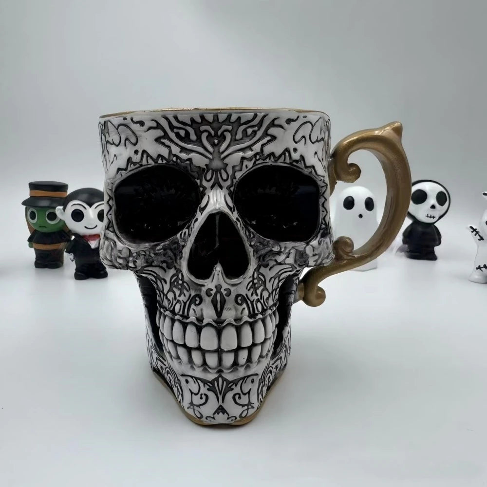 Halloween Resin Skull Mug 2 Styles, Gothic Coffee Tea Cup, Creative Desktop Ornament, Home Table Decor for Halloween Party