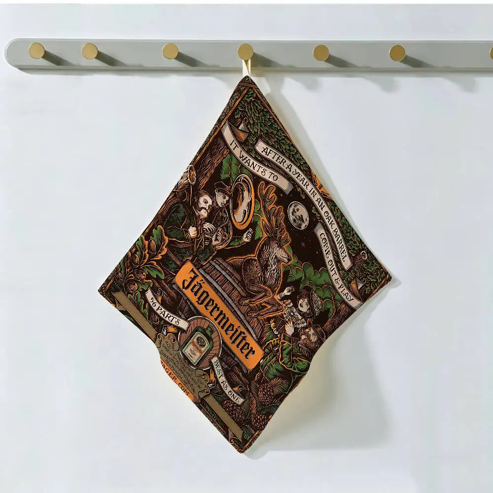 J-Jagermeister Anime Hanging Style Hand Wiping Towel, Polyester Cotton, Anti-fade for Indoor Kitchen Living Room