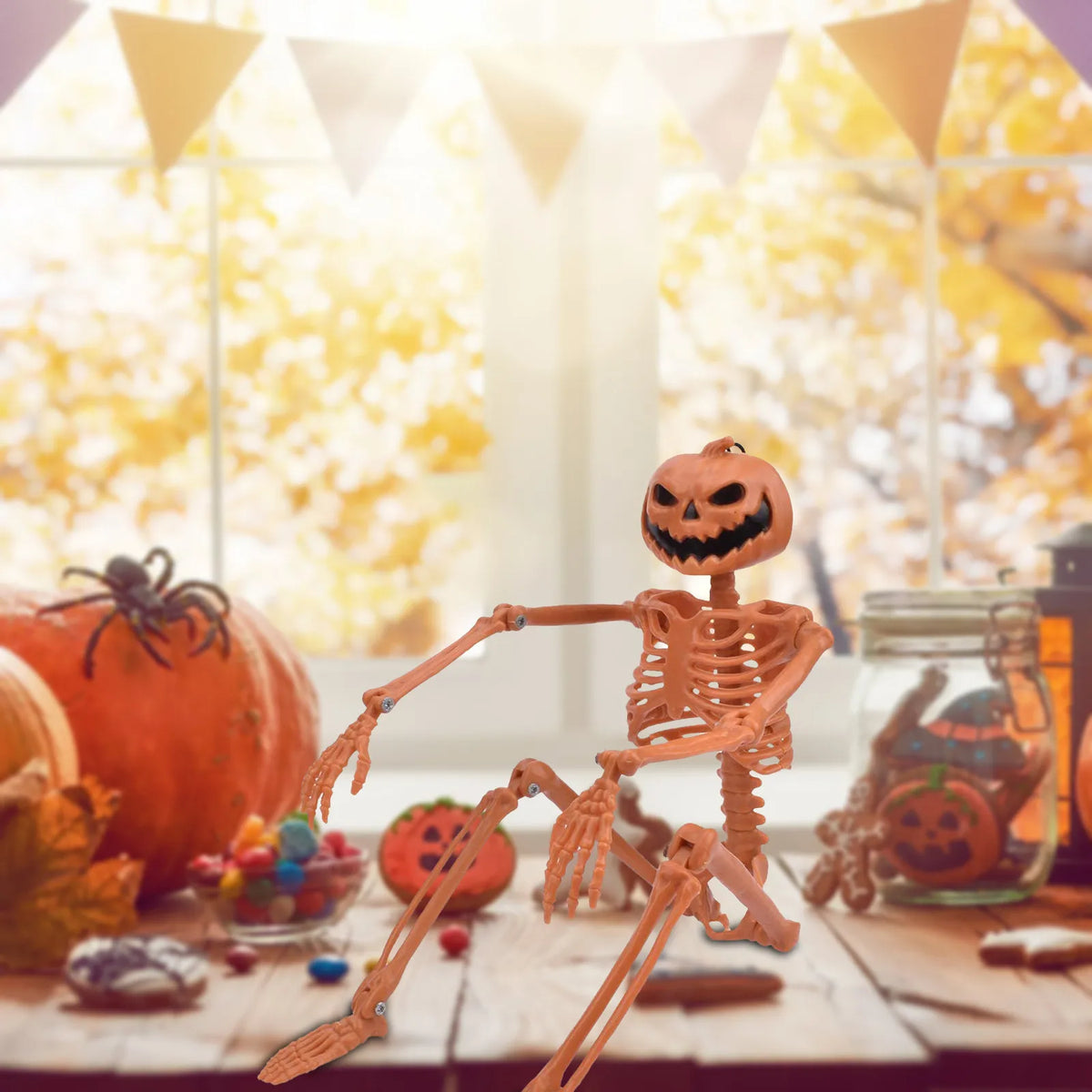 Party Ornament Desktop Halloween Gift Figurine Pumpkin Skeleton Ornament Posable Halloween Skeleton Prop Articulated Mini Home