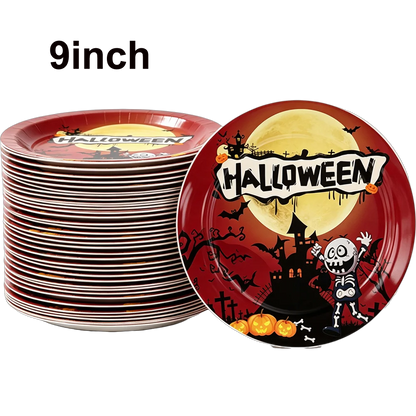 10/20/50/100Pcs Halloween 7/9inch Paper Plates Cup Vampire Mummy Spooky Themed Dinnerware Decor Halloween Table Party Supplies