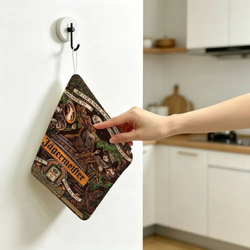 J-Jagermeister Anime Hanging Style Hand Wiping Towel, Polyester Cotton, Anti-fade for Indoor Kitchen Living Room