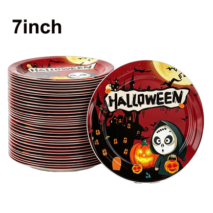 10/20/50/100Pcs Halloween 7/9inch Paper Plates Cup Vampire Mummy Spooky Themed Dinnerware Decor Halloween Table Party Supplies