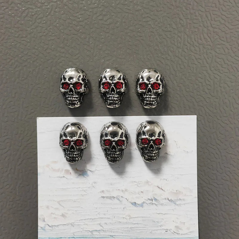 6pcs Gothic Red Eye Skull Fridge Magnets 2 Sizes Punk Metal Home Decor Party Arts Accessory Refrigerator Skull Ornaments