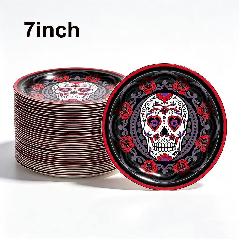 10/20/50/100Pcs Halloween 7/9inch Paper Plates Cup Vampire Mummy Spooky Themed Dinnerware Decor Halloween Table Party Supplies