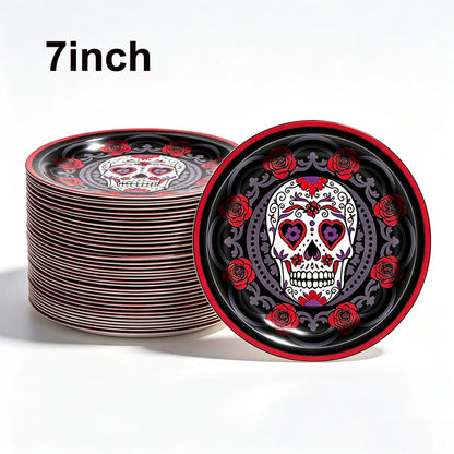 10/20/50/100Pcs Halloween 7/9inch Paper Plates Cup Vampire Mummy Spooky Themed Dinnerware Decor Halloween Table Party Supplies