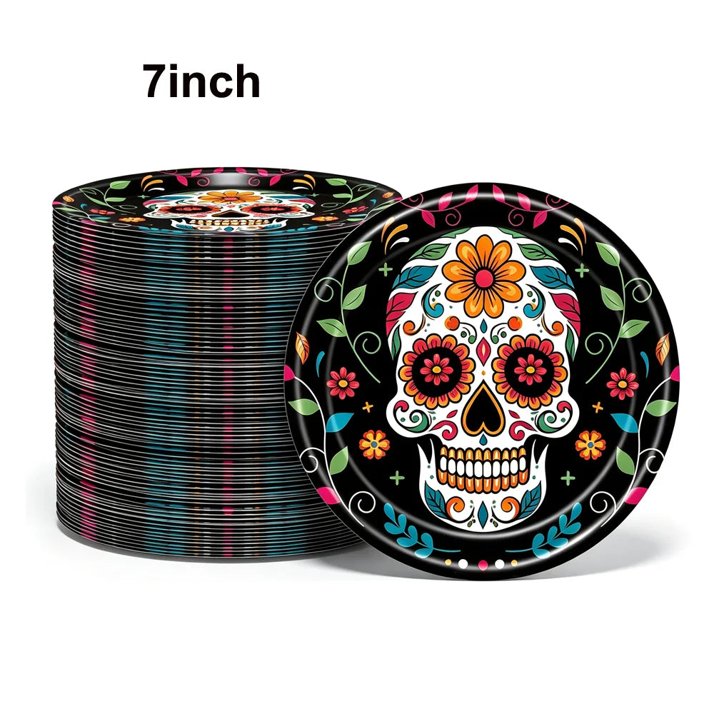 10/20/50/100Pcs Halloween 7/9inch Paper Plates Cup Vampire Mummy Spooky Themed Dinnerware Decor Halloween Table Party Supplies