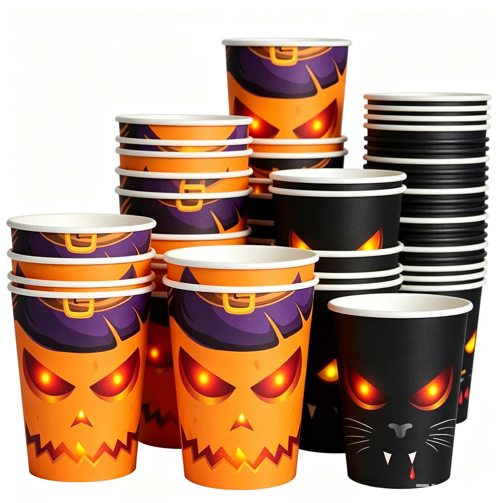 10/20/50/100Pcs Halloween 7/9inch Paper Plates Cup Vampire Mummy Spooky Themed Dinnerware Decor Halloween Table Party Supplies