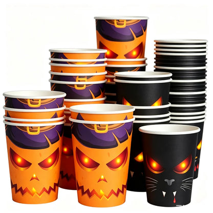 10/20/50/100Pcs Halloween 7/9inch Paper Plates Cup Vampire Mummy Spooky Themed Dinnerware Decor Halloween Table Party Supplies