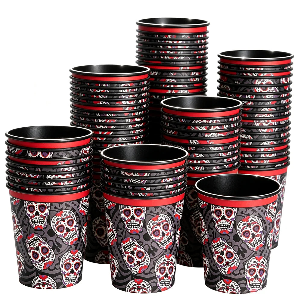 10/20/50/100Pcs Halloween 7/9inch Paper Plates Cup Vampire Mummy Spooky Themed Dinnerware Decor Halloween Table Party Supplies