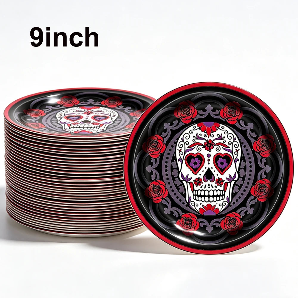 10/20/50/100Pcs Halloween 7/9inch Paper Plates Cup Vampire Mummy Spooky Themed Dinnerware Decor Halloween Table Party Supplies